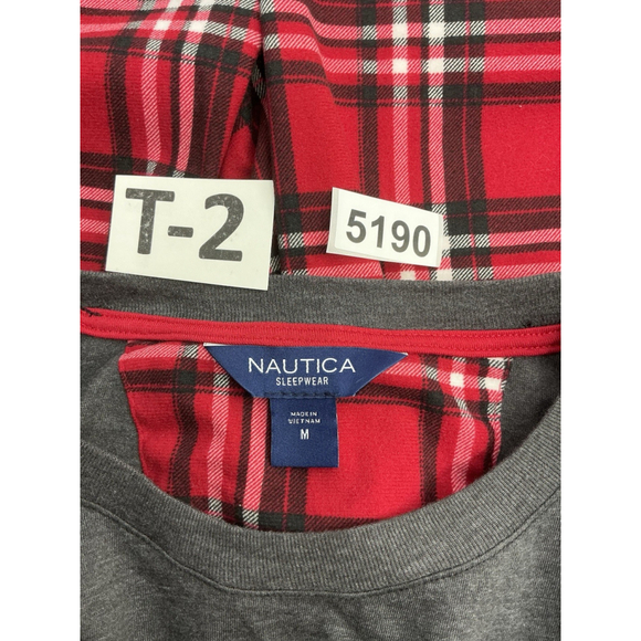 Womans Nautica Sleepwear 2 Pc Pj Set Medium Red Gray Plaid Shirt & Pants - Picture 5 of 7